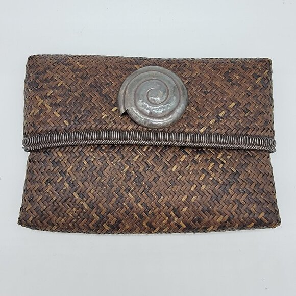 Vintage Wicker Rattan Basket 2 Piece Satchel‎ Purse Handbag Unique - Picture 1 of 8